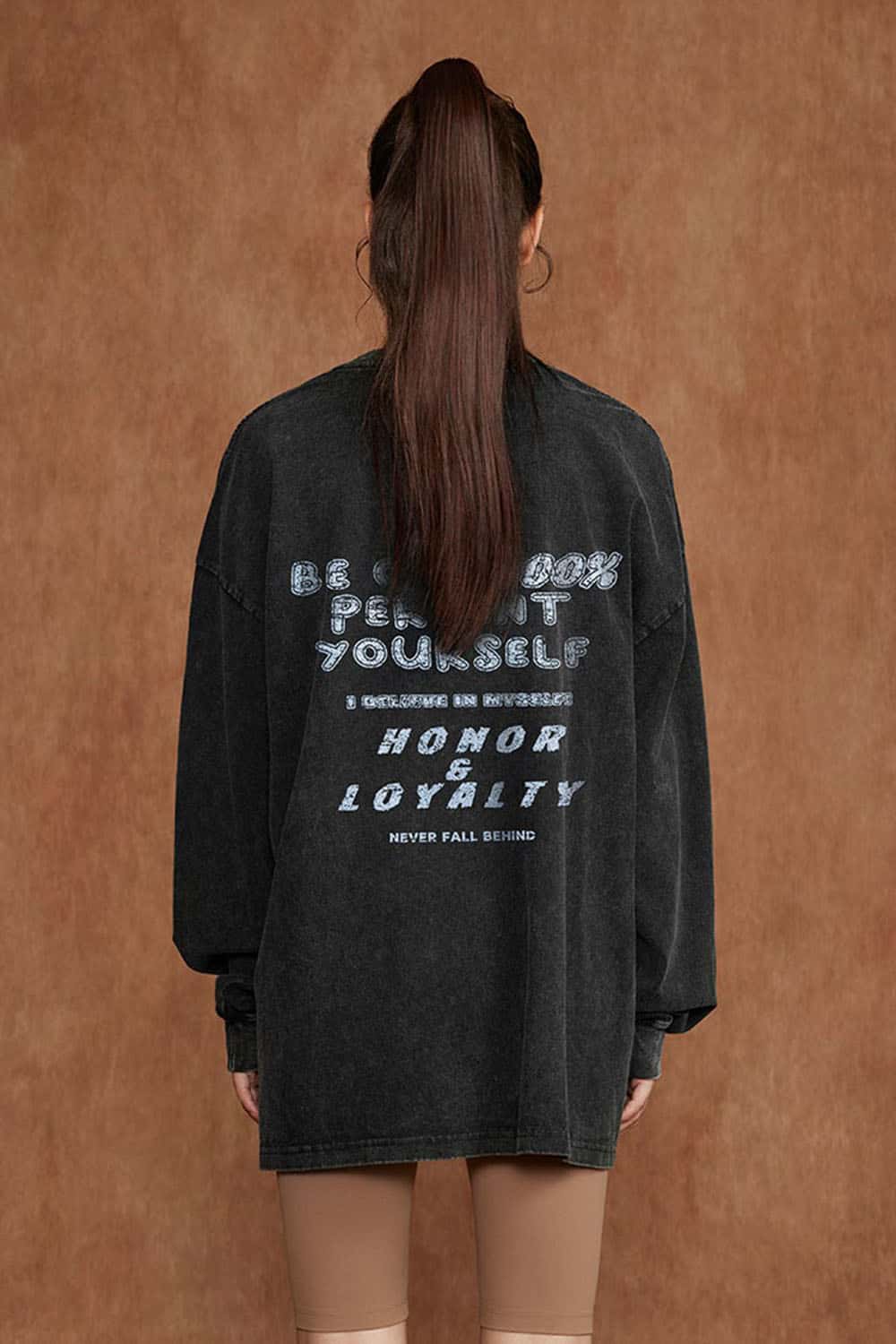 Women's Oversized Dark Gothic Pure Cotton Washed Long Sleeve T-Shirt