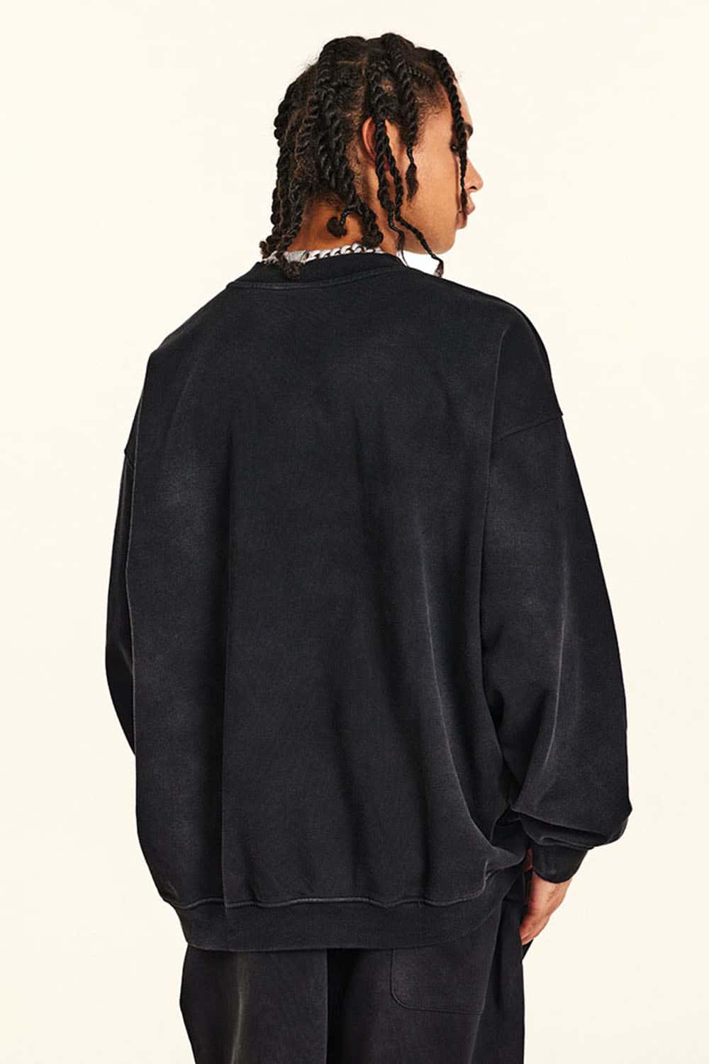 Men's Vintage Wax-Dyed Crew Neck Pullover Sweatshirt