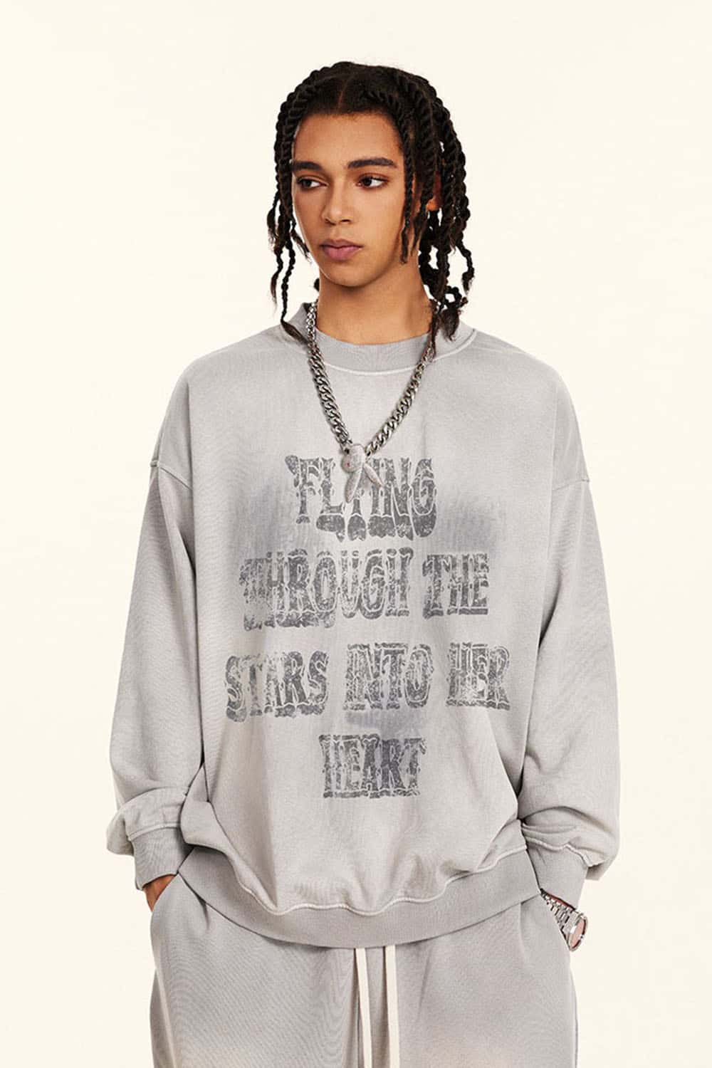 Men's Vintage Wax-Dyed Crew Neck Pullover Sweatshirt