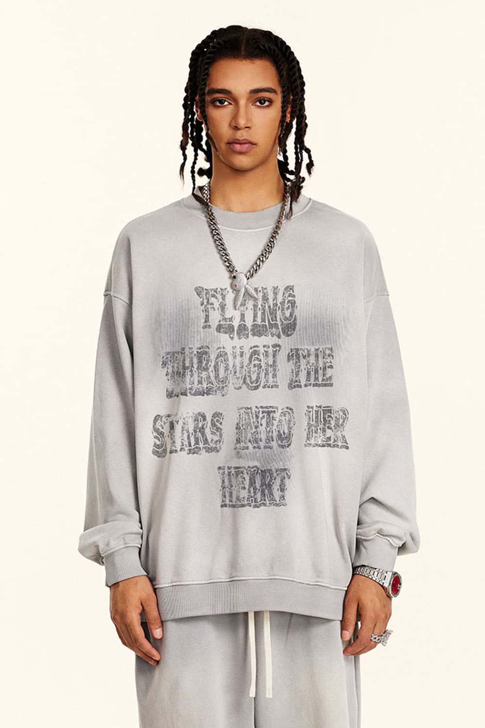Men's Vintage Wax-Dyed Crew Neck Pullover Sweatshirt