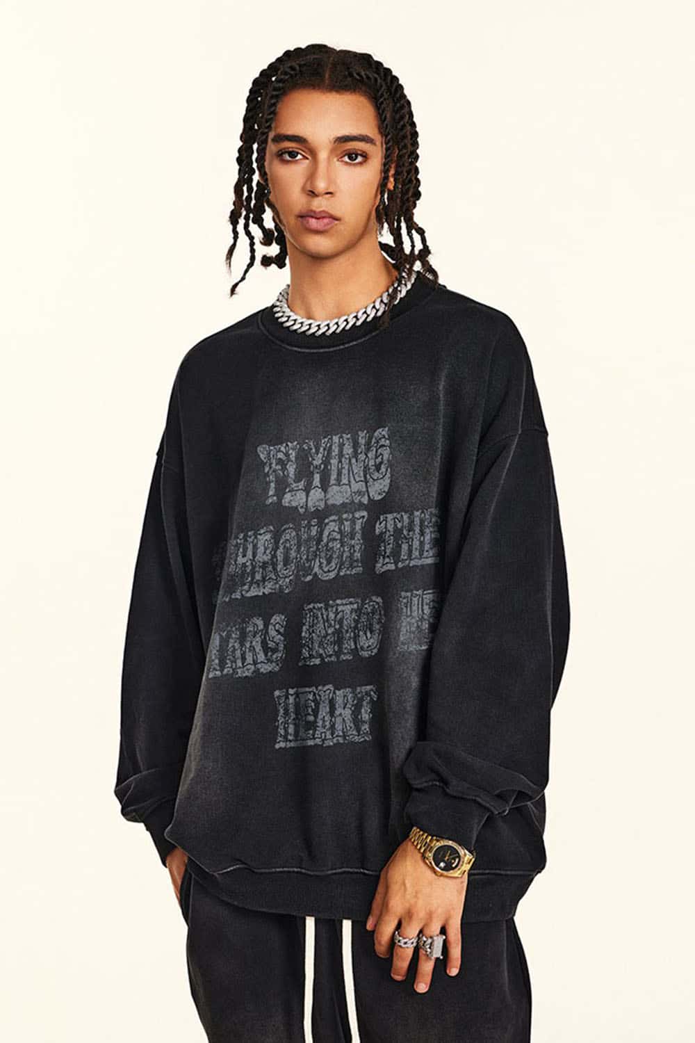 Men's Vintage Wax-Dyed Crew Neck Pullover Sweatshirt