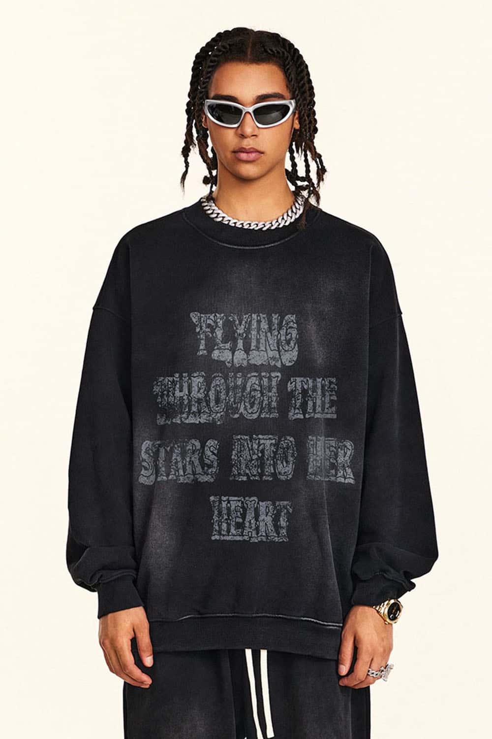 Men's Vintage Wax-Dyed Crew Neck Pullover Sweatshirt