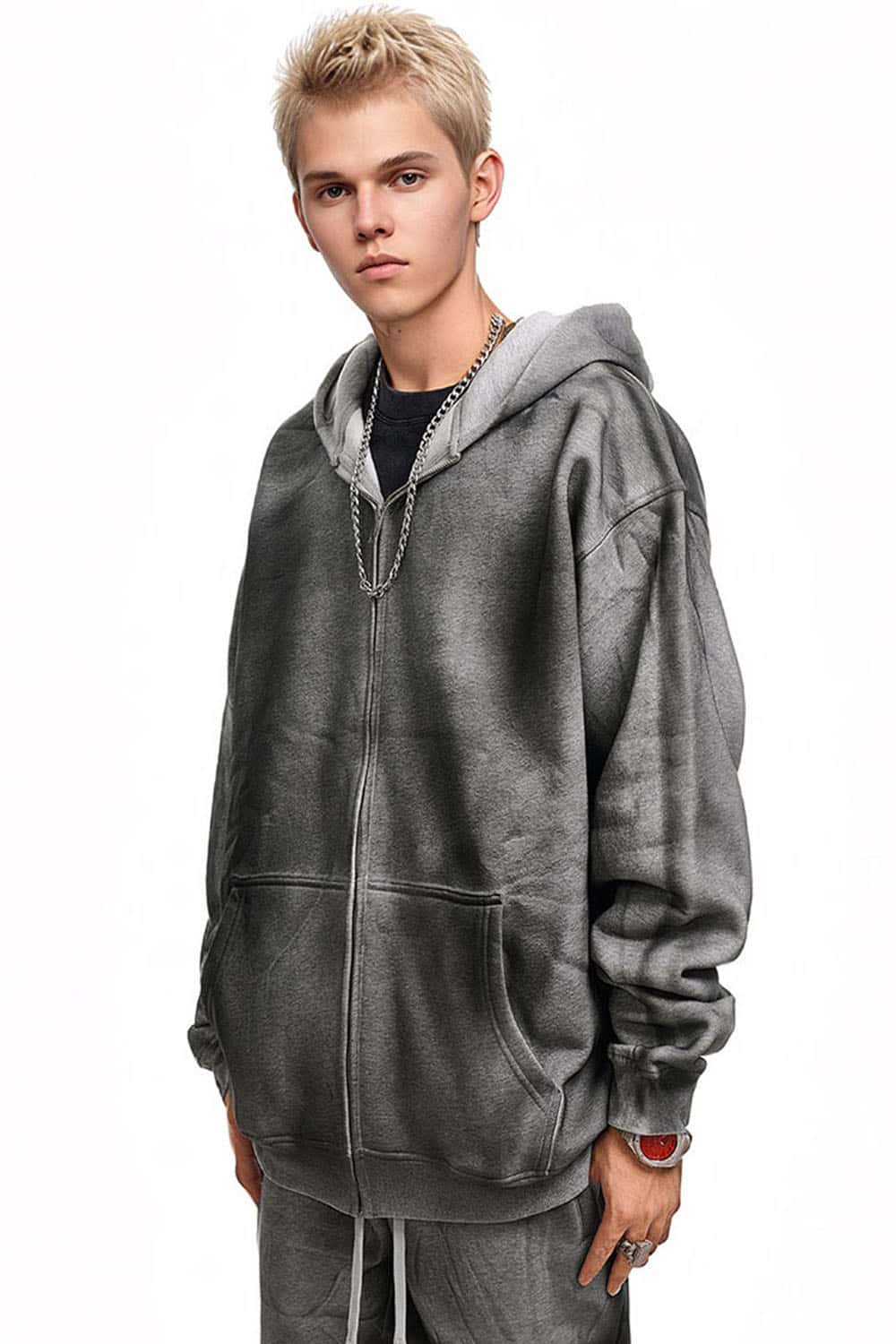 Men's Handmade Distressed Tie-Dye Gradient Zip Hoodie