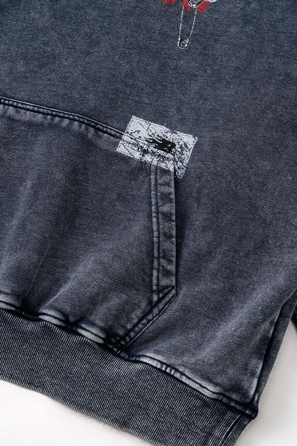 Heavyweight Contrast Vintage Design Distressed Hoodie