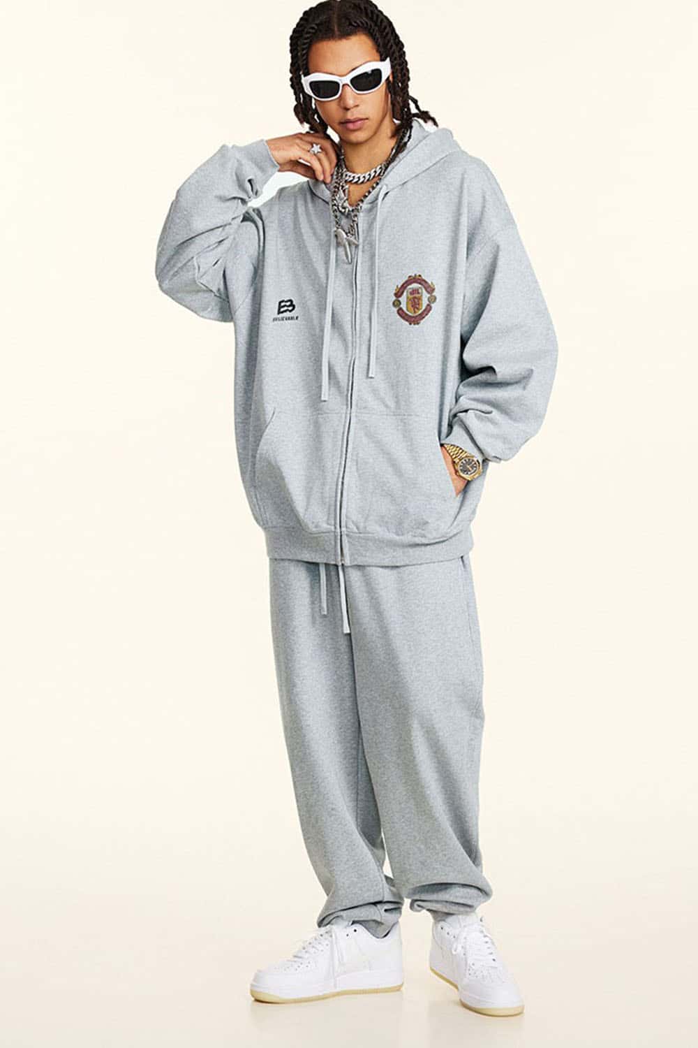 Heavyweight 440g Vintage Zip-Up Hooded Jacket with Retro Sports Design