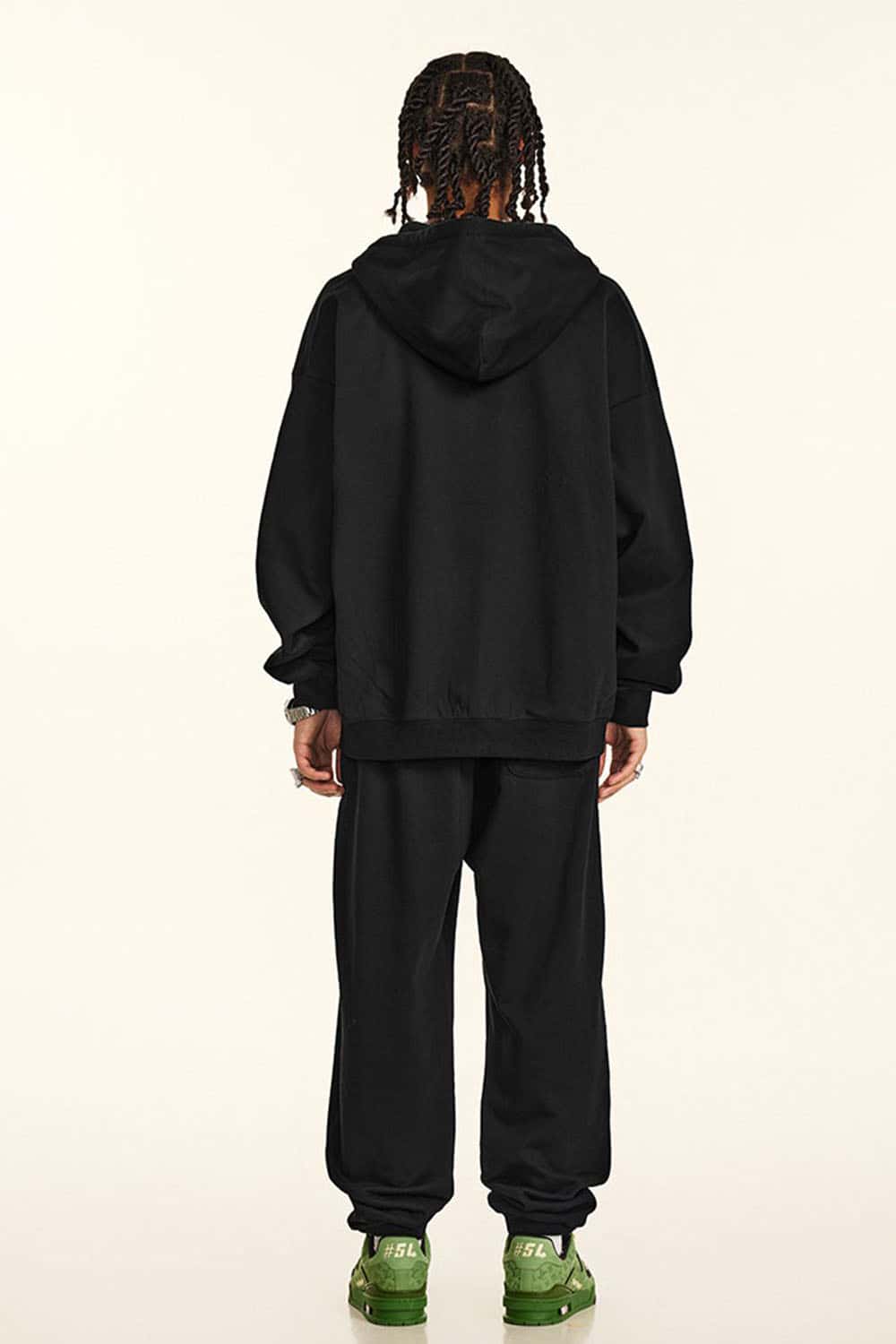 Heavyweight 440g Vintage Zip-Up Hooded Jacket with Retro Sports Design