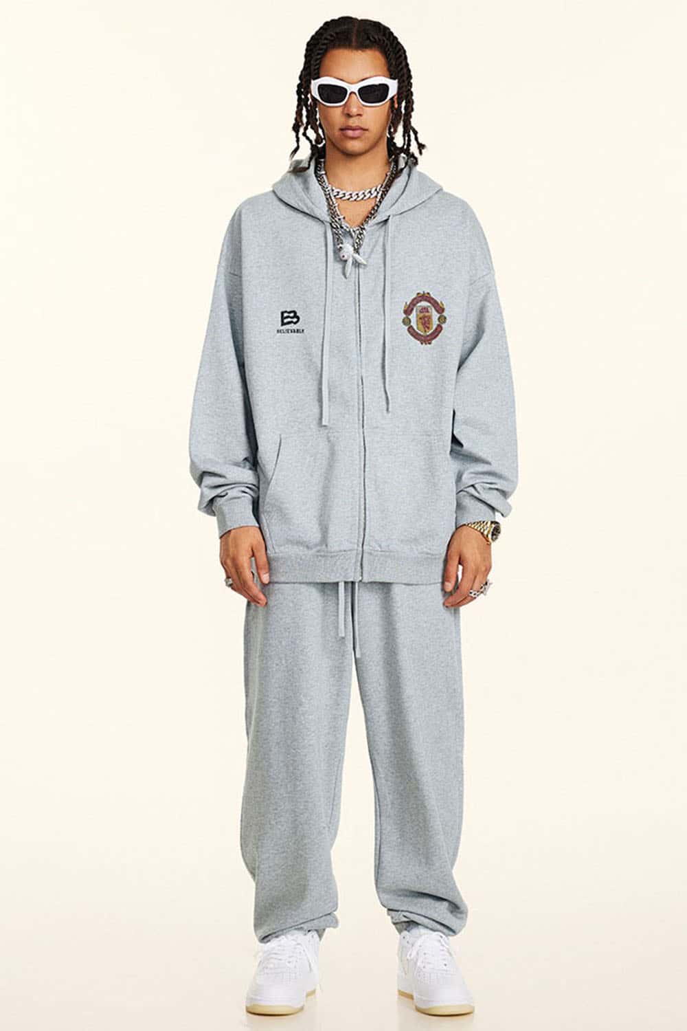 Heavyweight 440g Vintage Zip-Up Hooded Jacket with Retro Sports Design