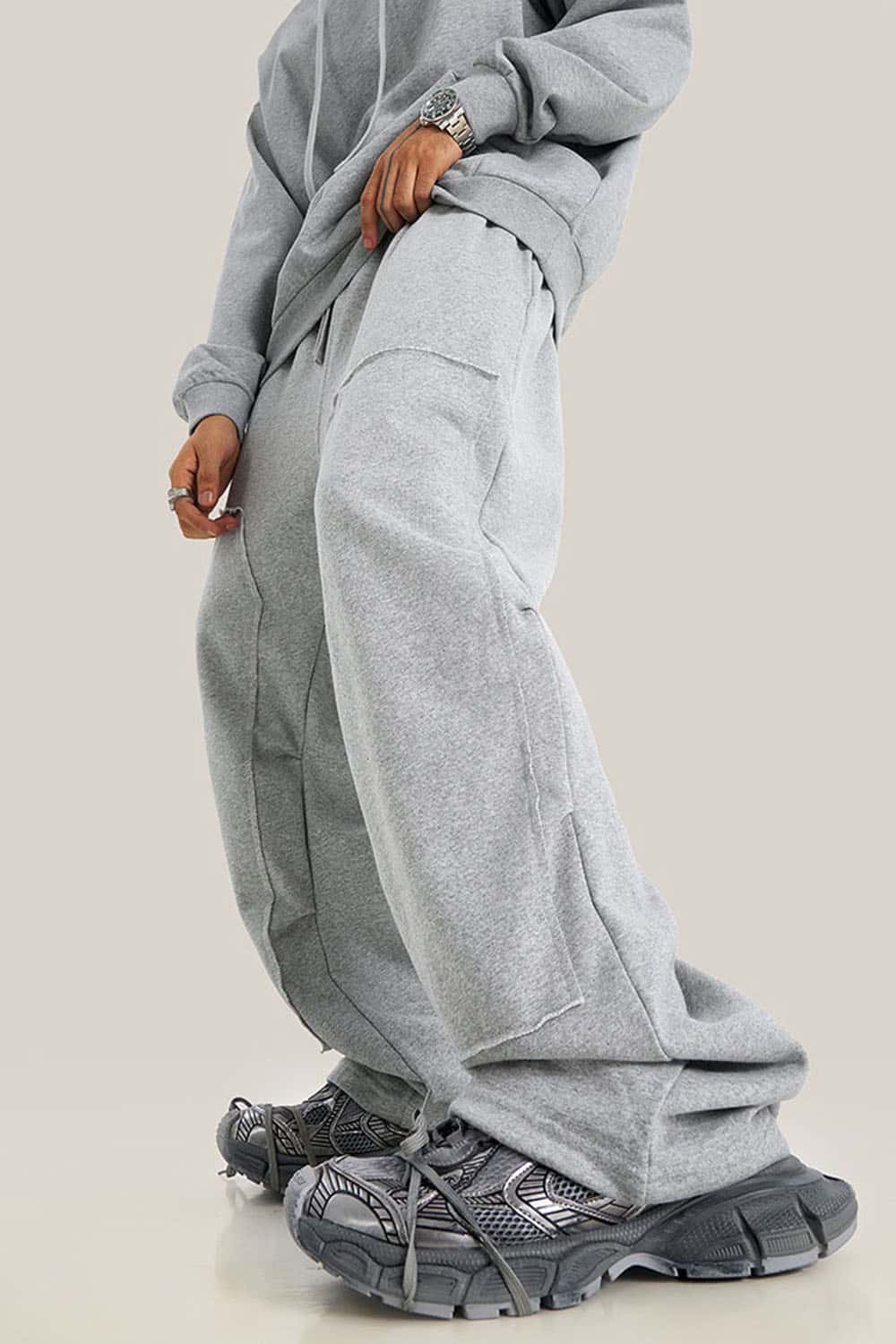 Loose Casual Straight-Leg Fleece-Lined Knit Joggers with Vintage Wash