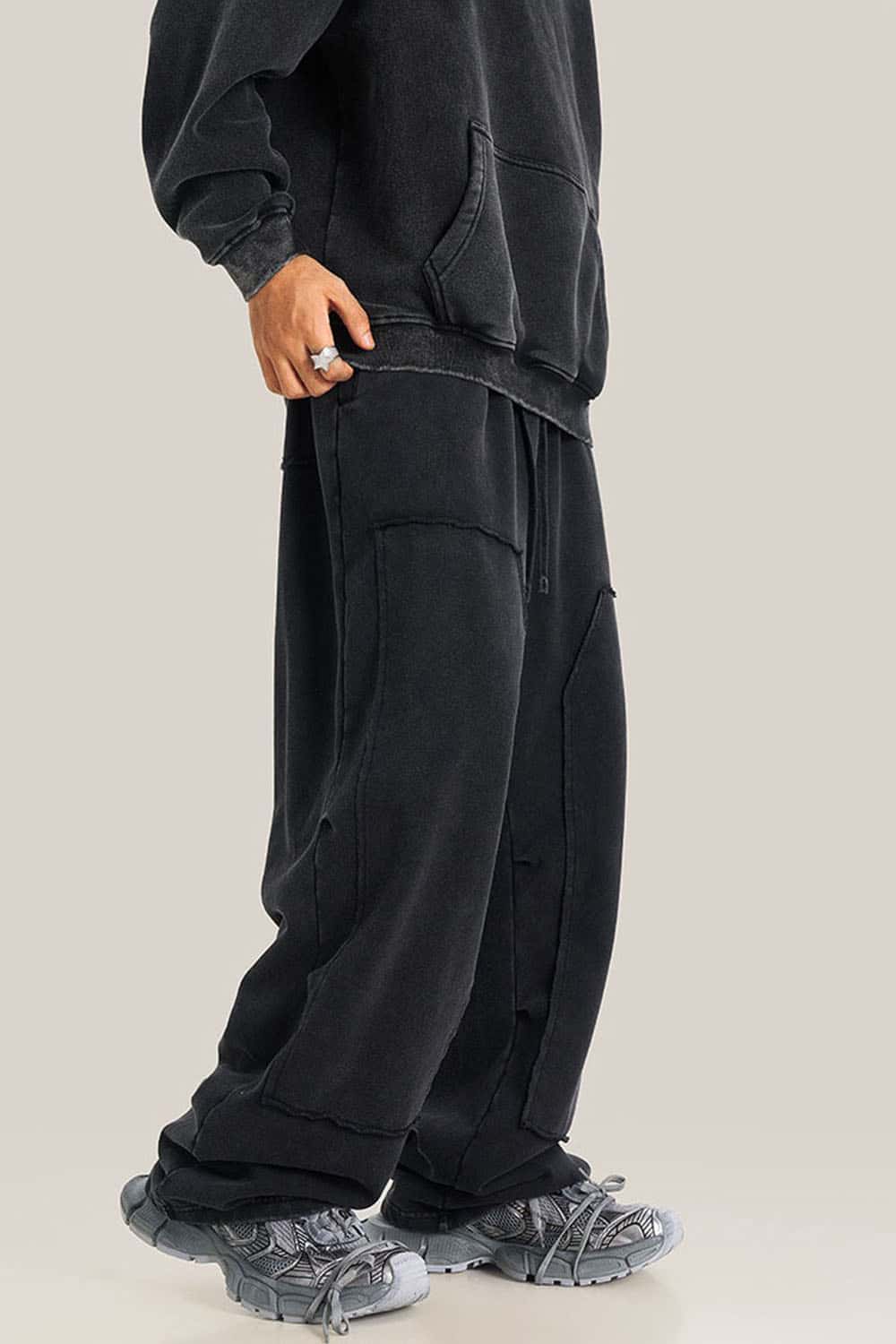 Loose Casual Straight-Leg Fleece-Lined Knit Joggers with Vintage Wash