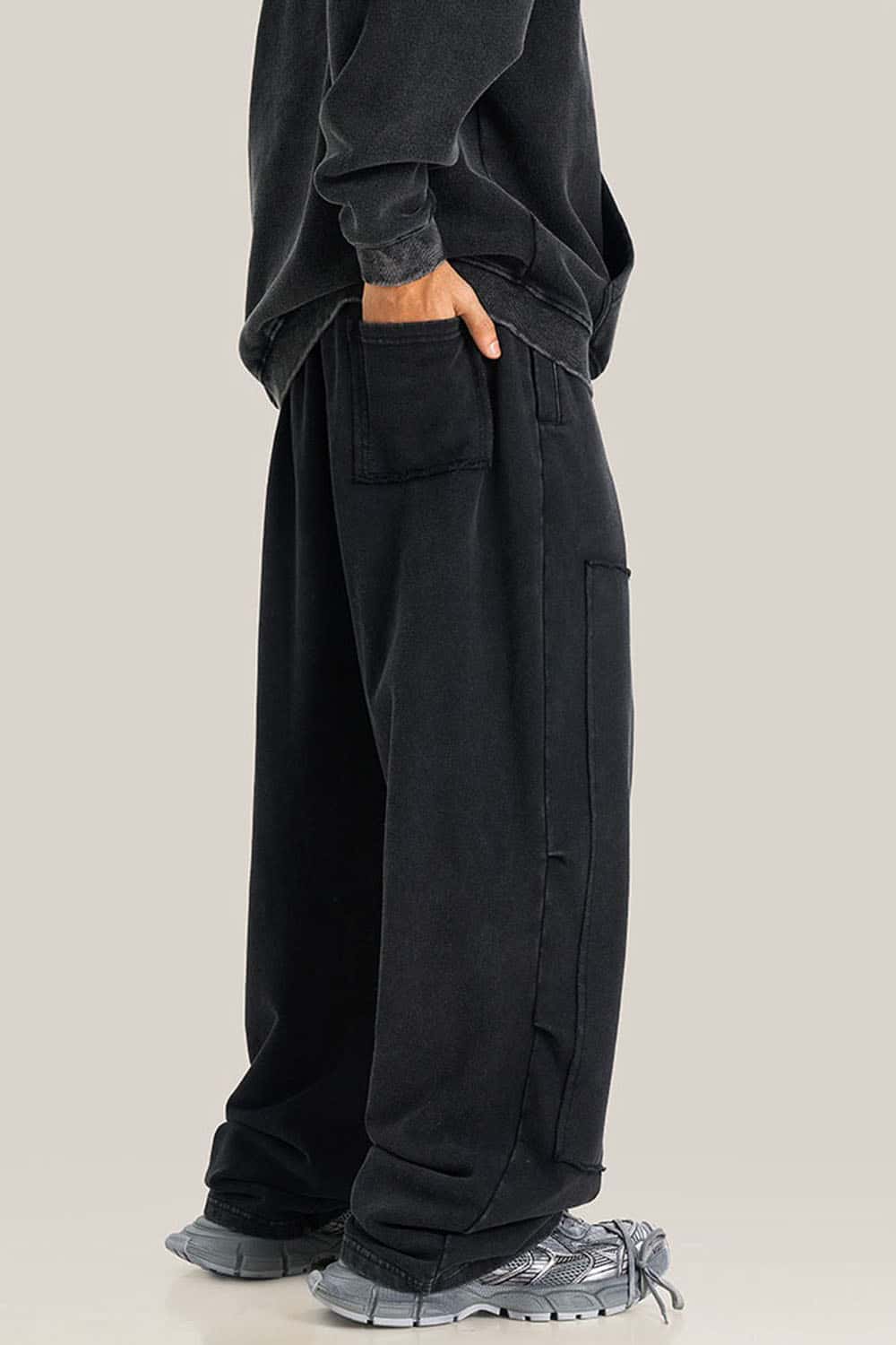 Loose Casual Straight-Leg Fleece-Lined Knit Joggers with Vintage Wash