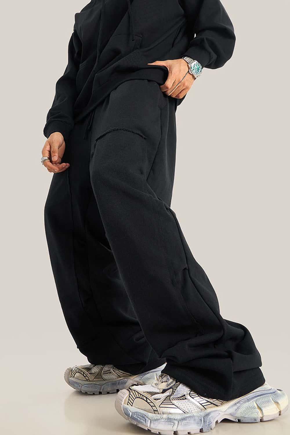 Loose Casual Straight-Leg Fleece-Lined Knit Joggers with Vintage Wash
