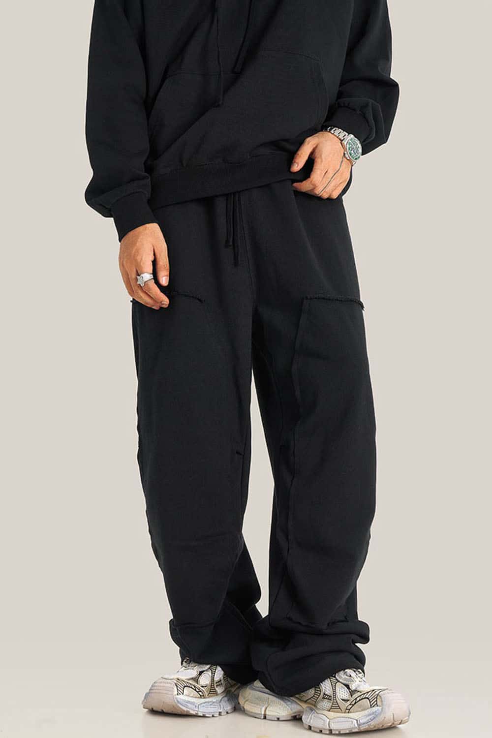 Loose Casual Straight-Leg Fleece-Lined Knit Joggers with Vintage Wash
