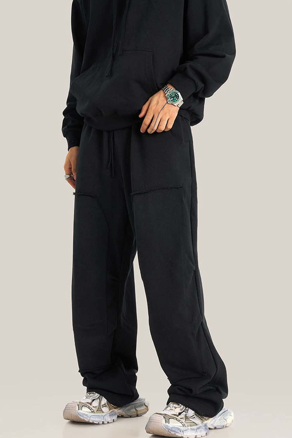 Loose Casual Straight-Leg Fleece-Lined Knit Joggers with Vintage Wash