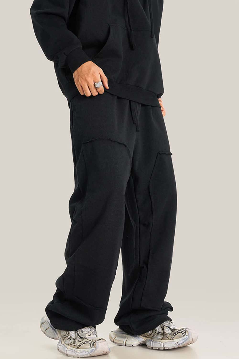 Loose Casual Straight-Leg Fleece-Lined Knit Joggers with Vintage Wash