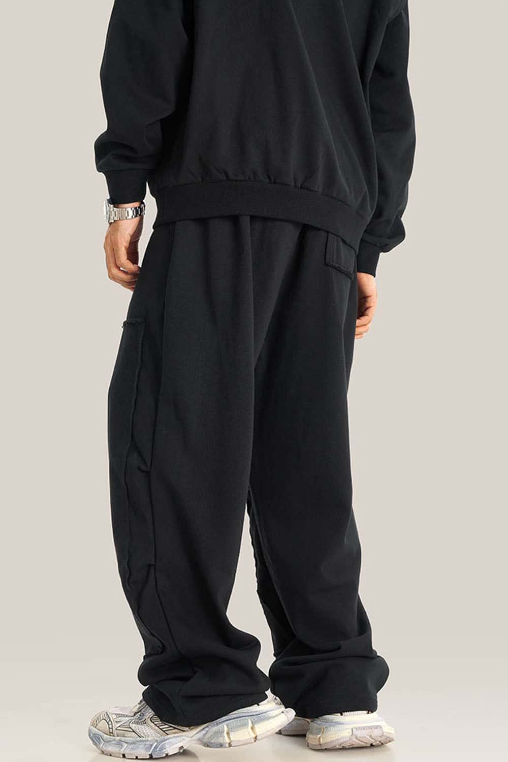 Loose Casual Straight-Leg Fleece-Lined Knit Joggers with Vintage Wash