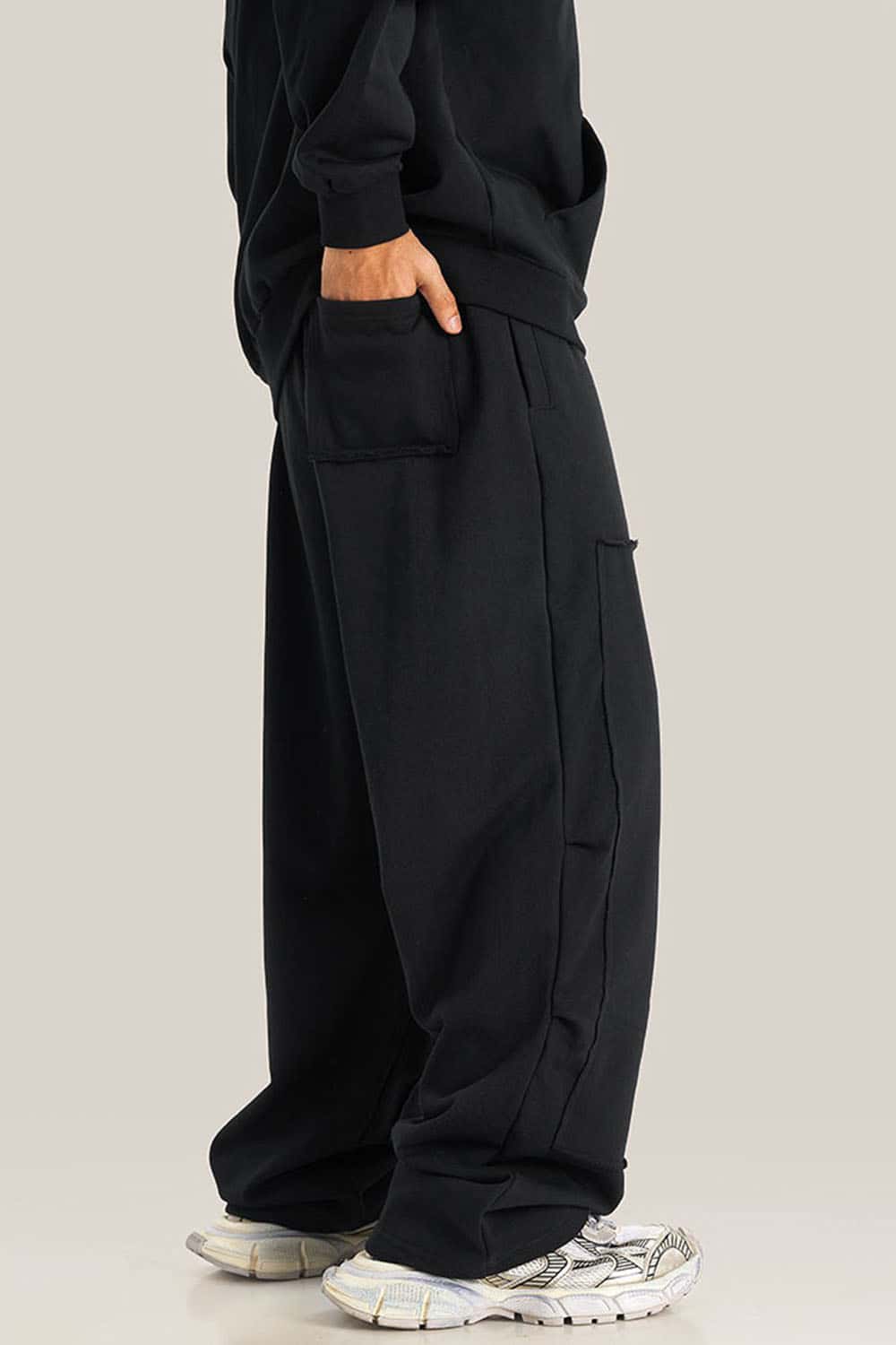 Loose Casual Straight-Leg Fleece-Lined Knit Joggers with Vintage Wash