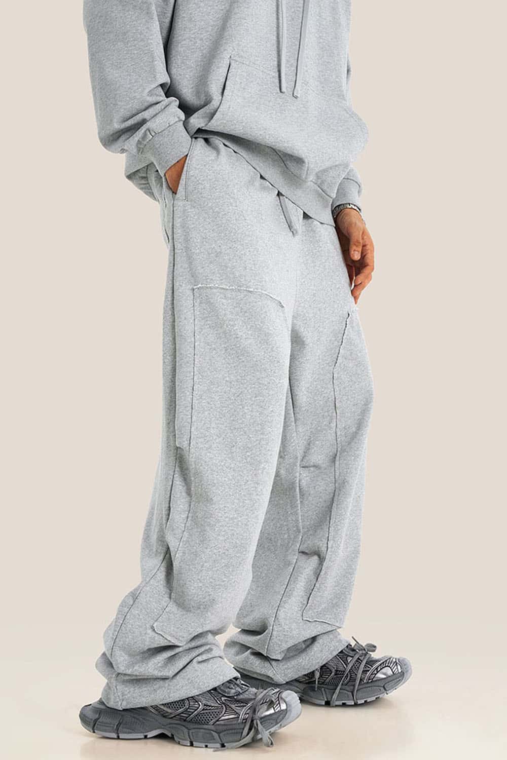 Loose Casual Straight-Leg Fleece-Lined Knit Joggers with Vintage Wash