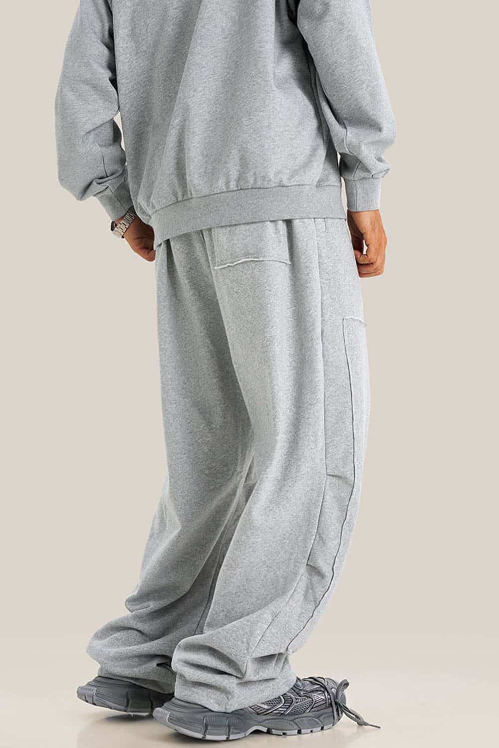Loose Casual Straight-Leg Fleece-Lined Knit Joggers with Vintage Wash