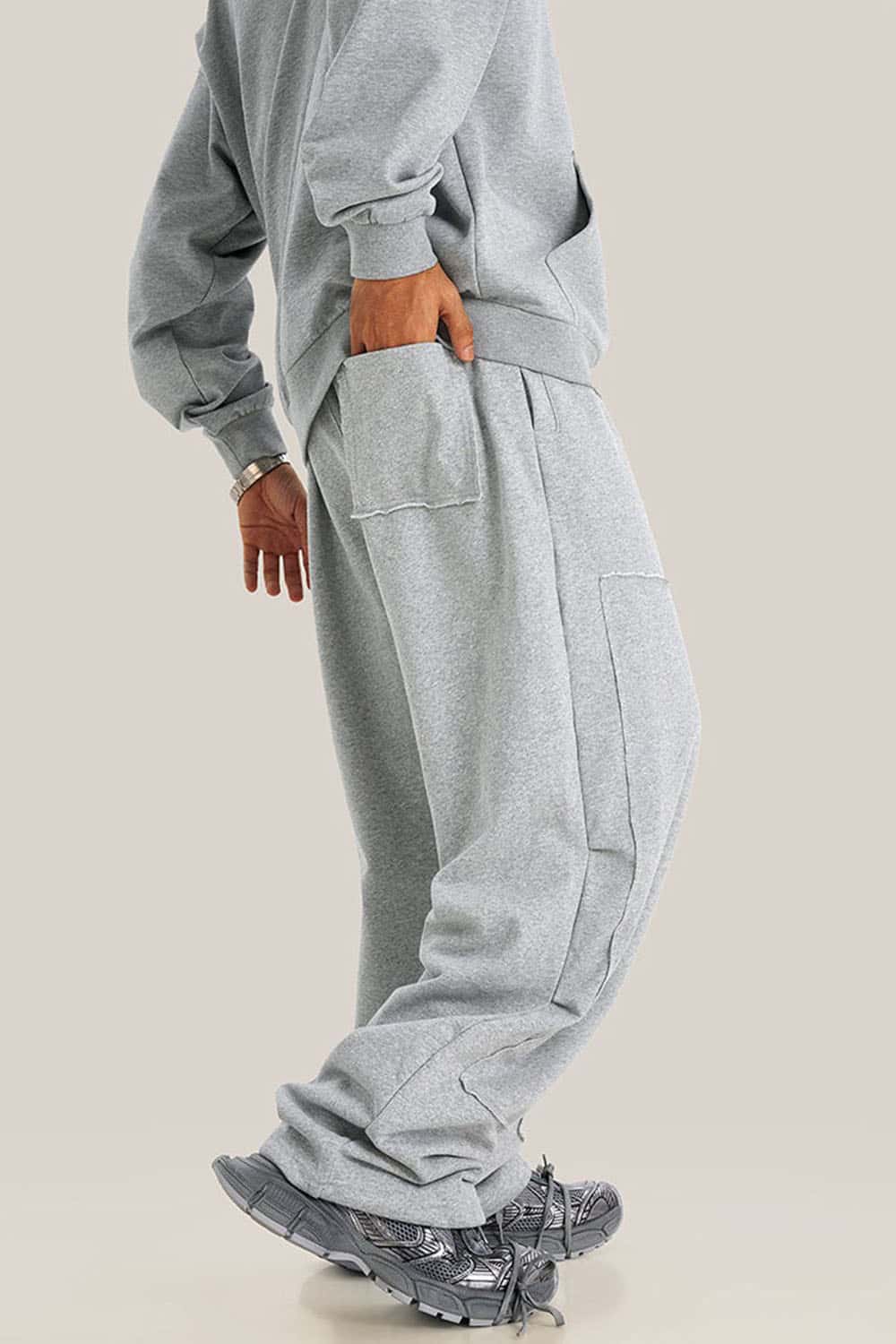 Loose Casual Straight-Leg Fleece-Lined Knit Joggers with Vintage Wash