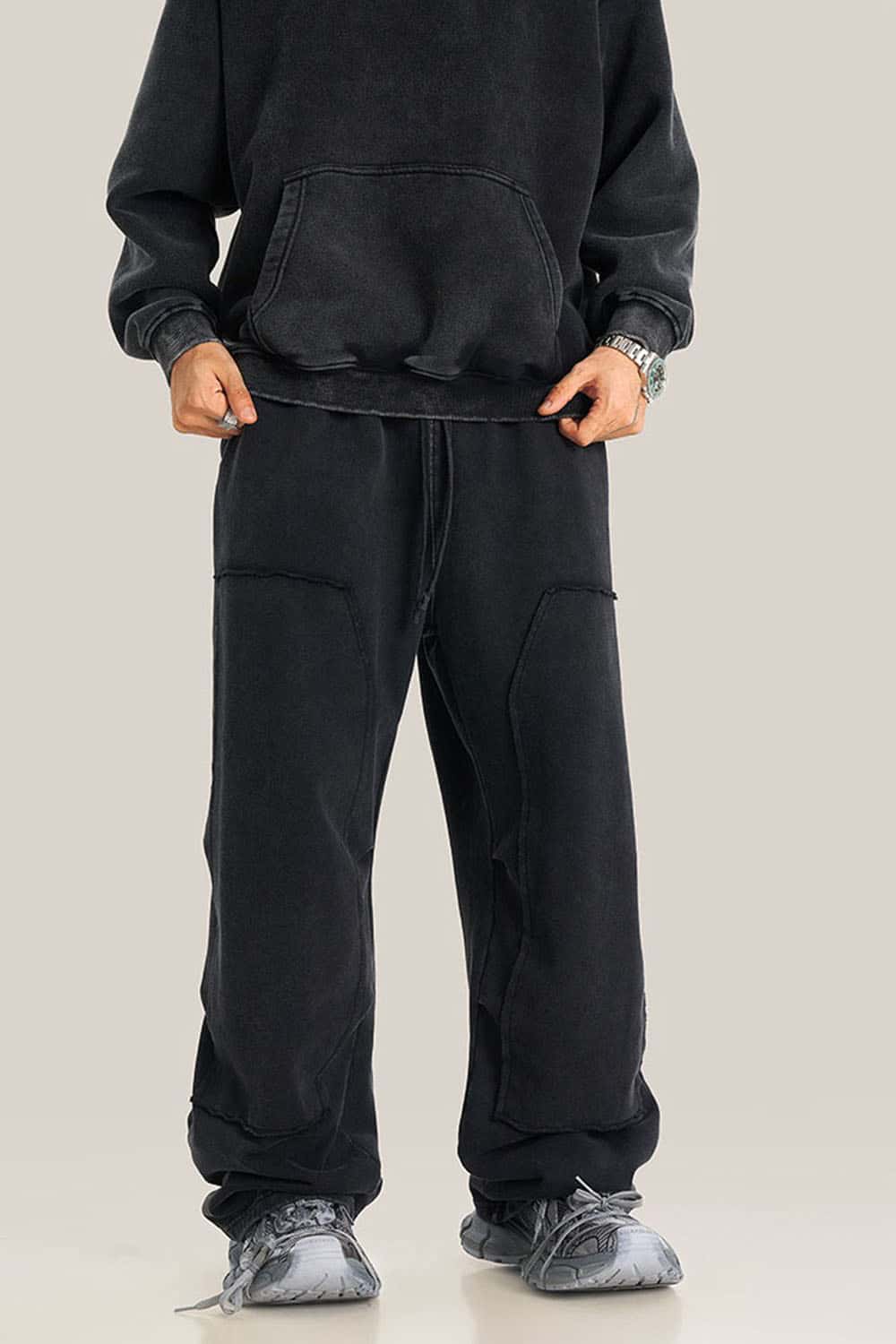 Loose Casual Straight-Leg Fleece-Lined Knit Joggers with Vintage Wash