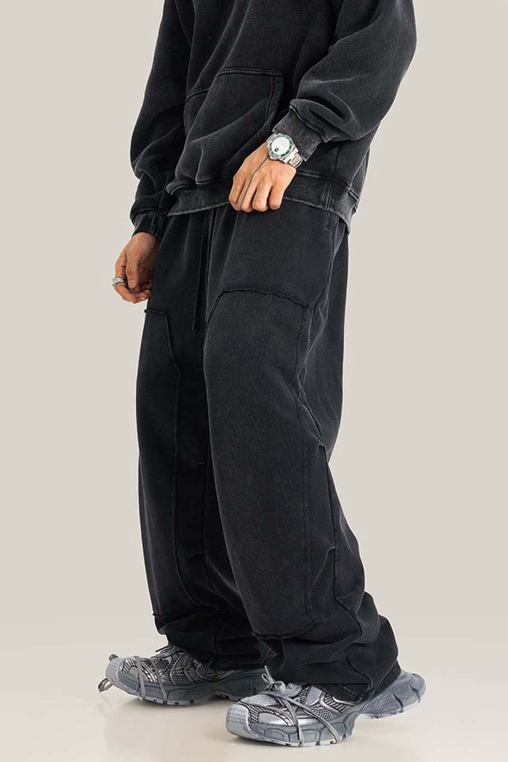 Loose Casual Straight-Leg Fleece-Lined Knit Joggers with Vintage Wash