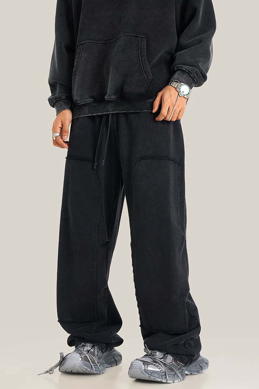 Loose Casual Straight-Leg Fleece-Lined Knit Joggers with Vintage Wash