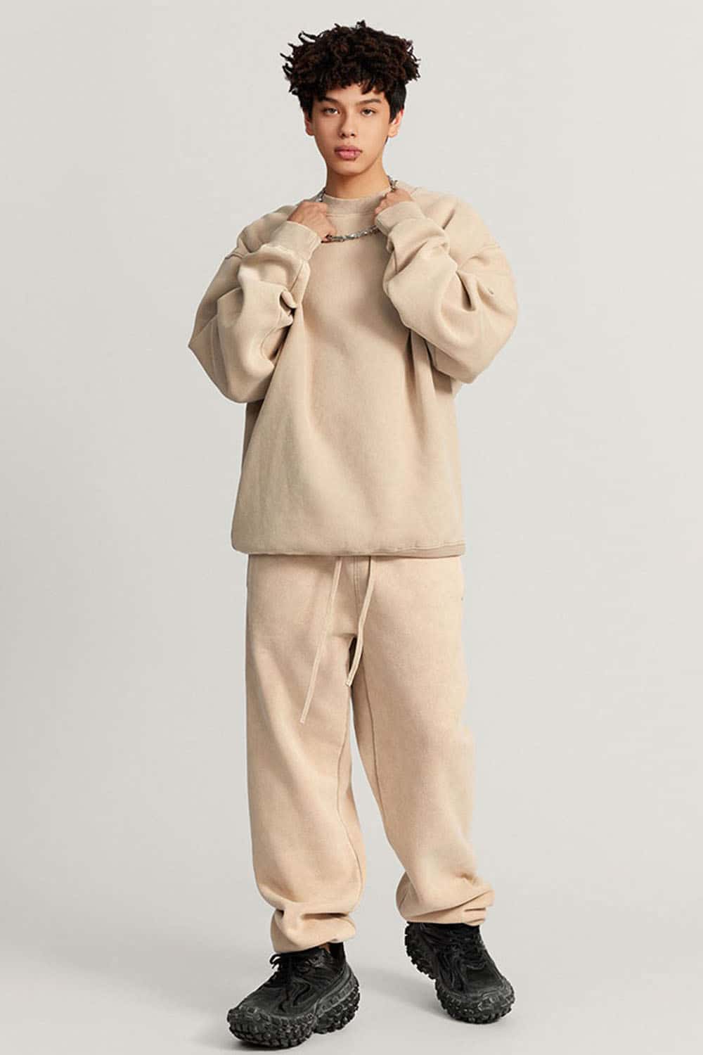 Vintage Washed Fleece-Lined Crew Neck Sweatshirt