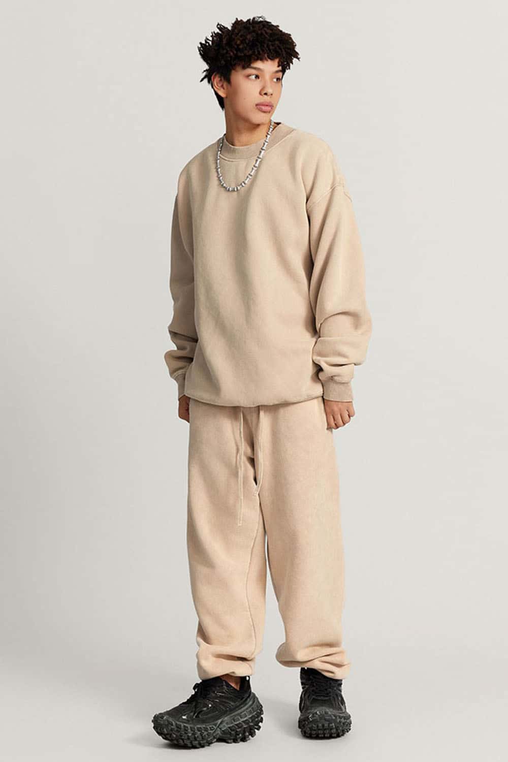 Vintage Washed Fleece-Lined Crew Neck Sweatshirt