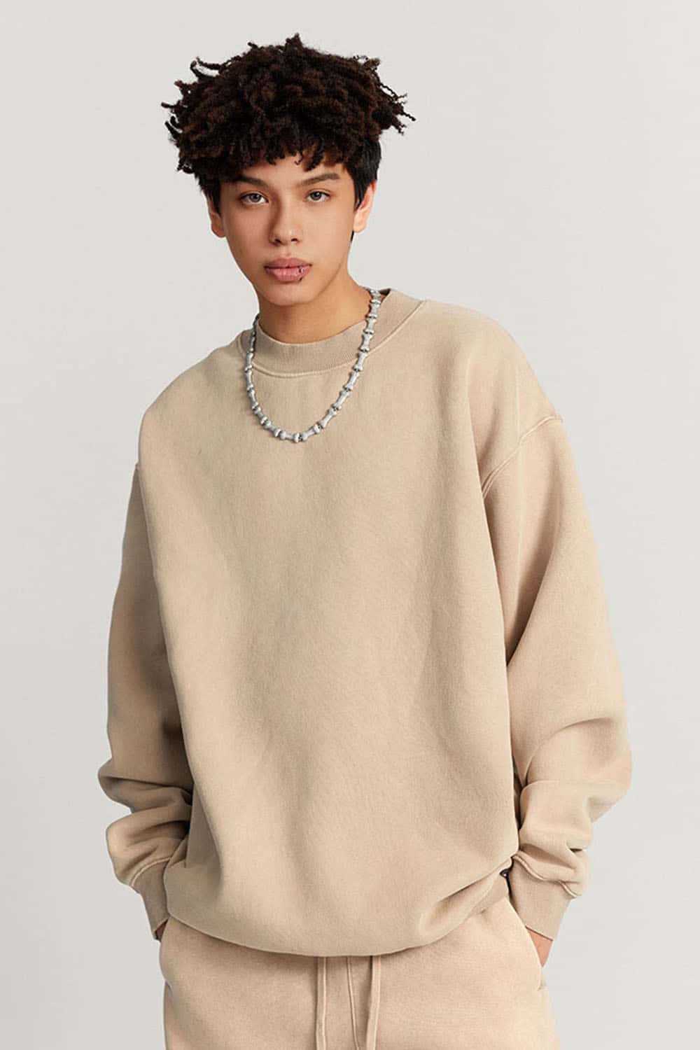 Vintage Washed Fleece-Lined Crew Neck Sweatshirt