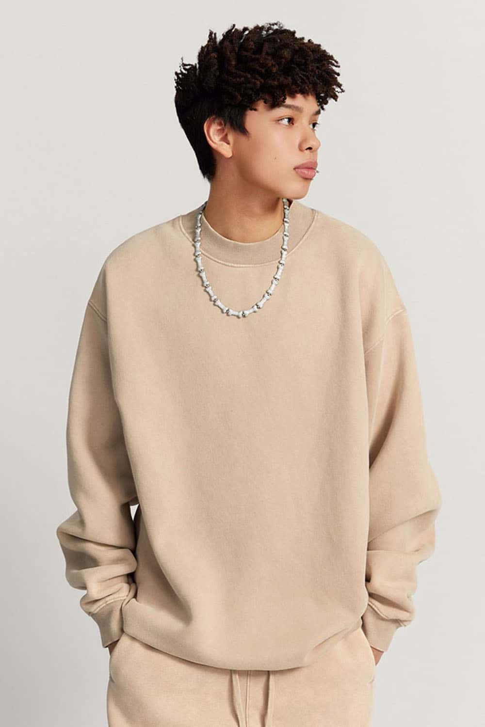 Vintage Washed Fleece-Lined Crew Neck Sweatshirt