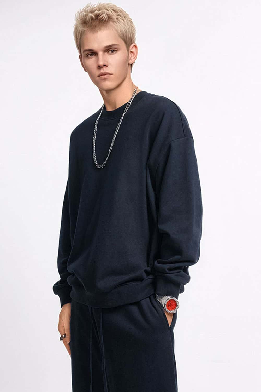 360g Solid Color Crew Neck Oversized Pullover Sweatshirt