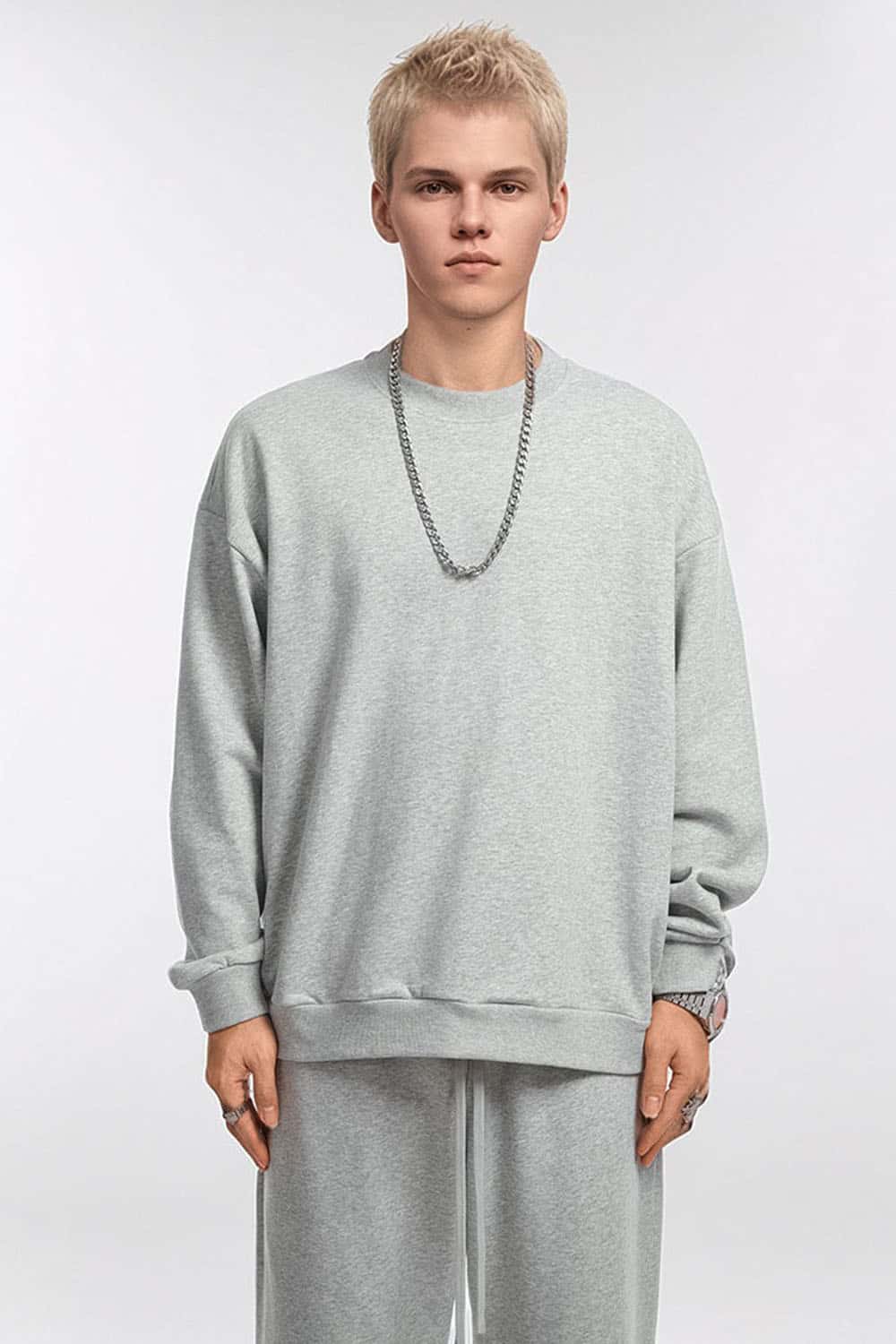 360g Solid Color Crew Neck Oversized Pullover Sweatshirt