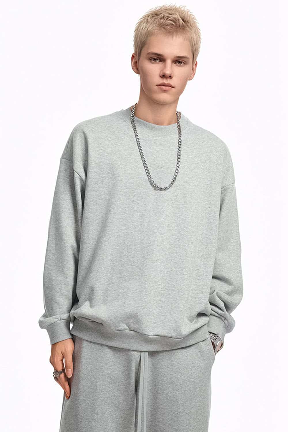 360g Solid Color Crew Neck Oversized Pullover Sweatshirt