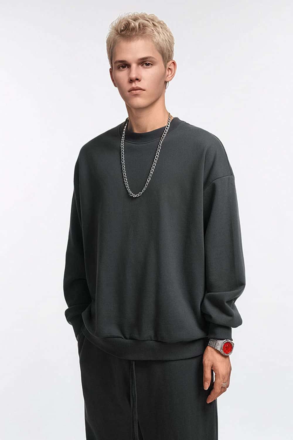 360g Solid Color Crew Neck Oversized Pullover Sweatshirt