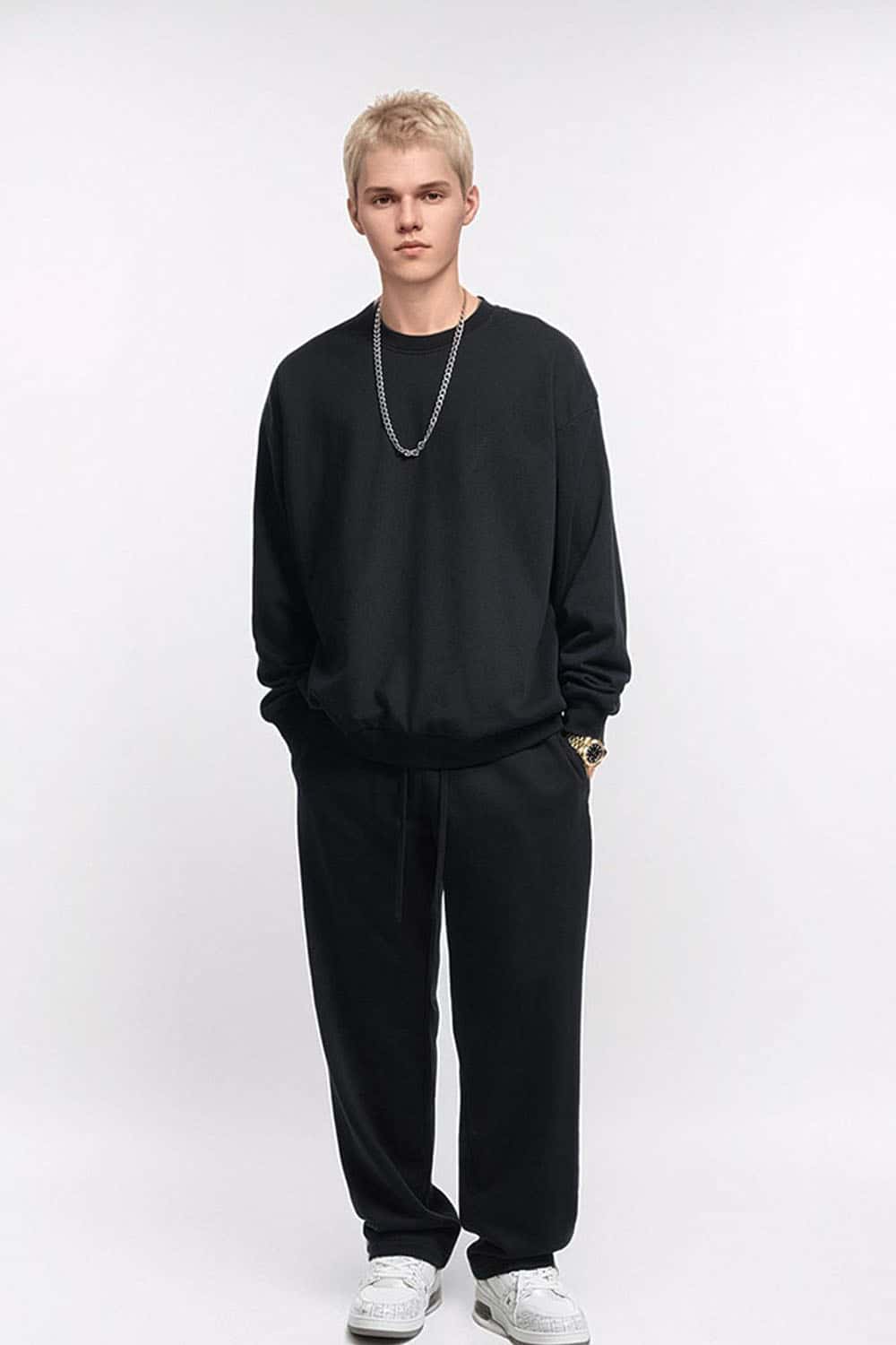 360g Solid Color Crew Neck Oversized Pullover Sweatshirt