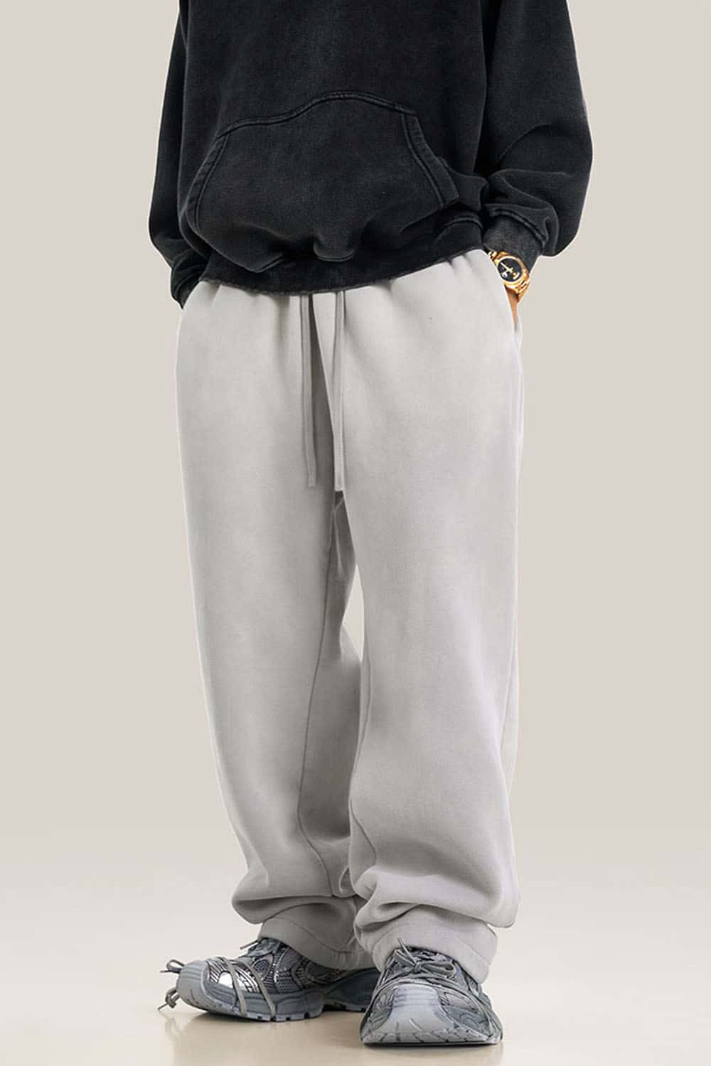 Thick Fleece-Lined Wide Leg Streetwear Sweatpants