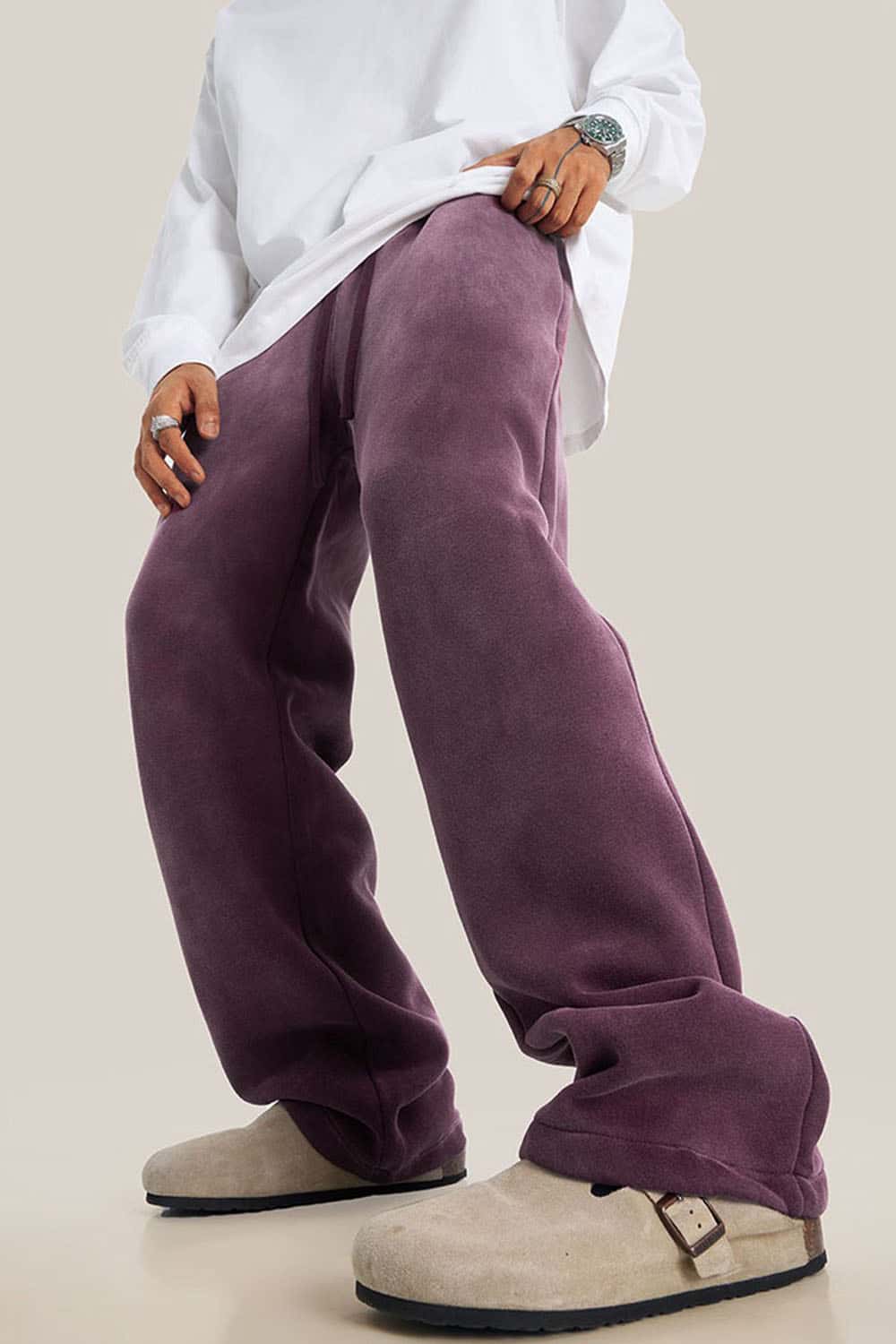 Thick Fleece-Lined Wide Leg Streetwear Sweatpants