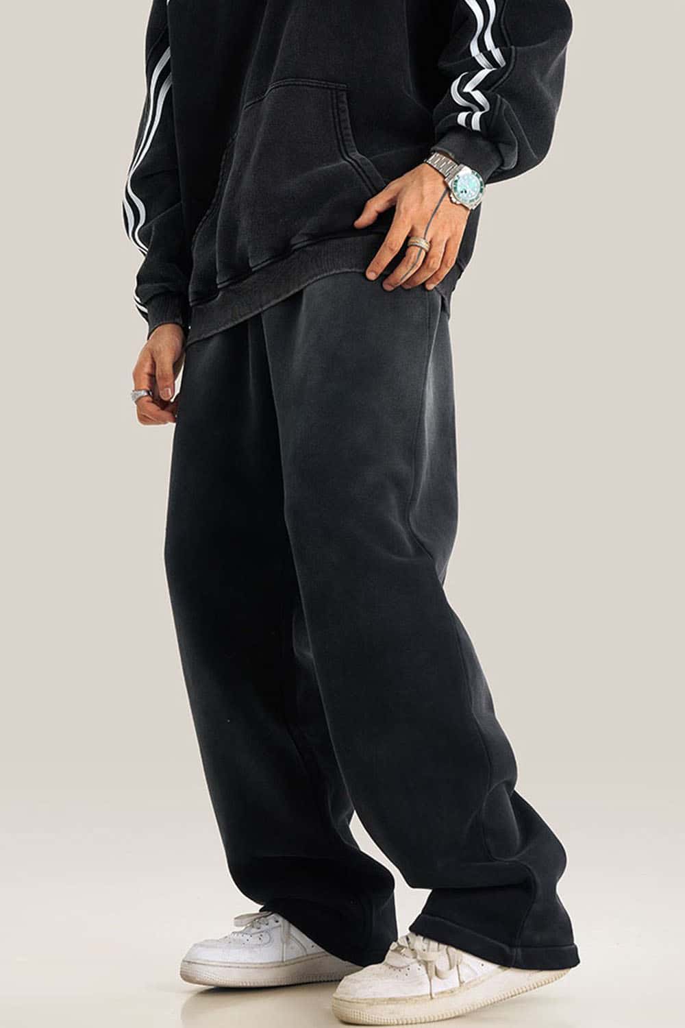 Thick Fleece-Lined Wide Leg Streetwear Sweatpants