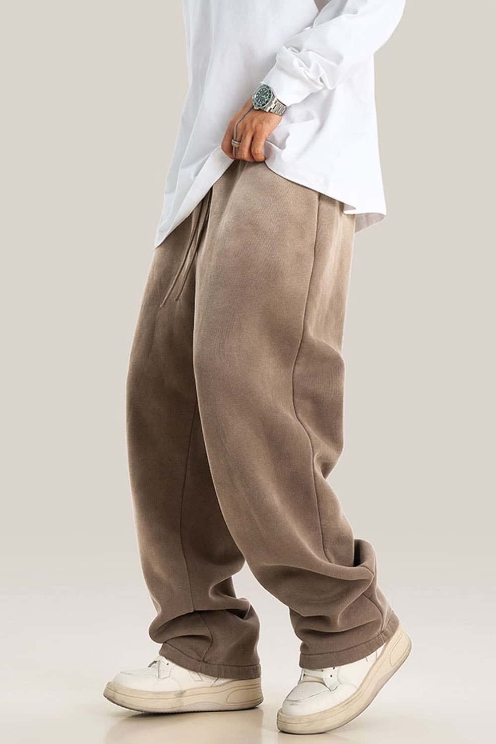 Thick Fleece-Lined Wide Leg Streetwear Sweatpants