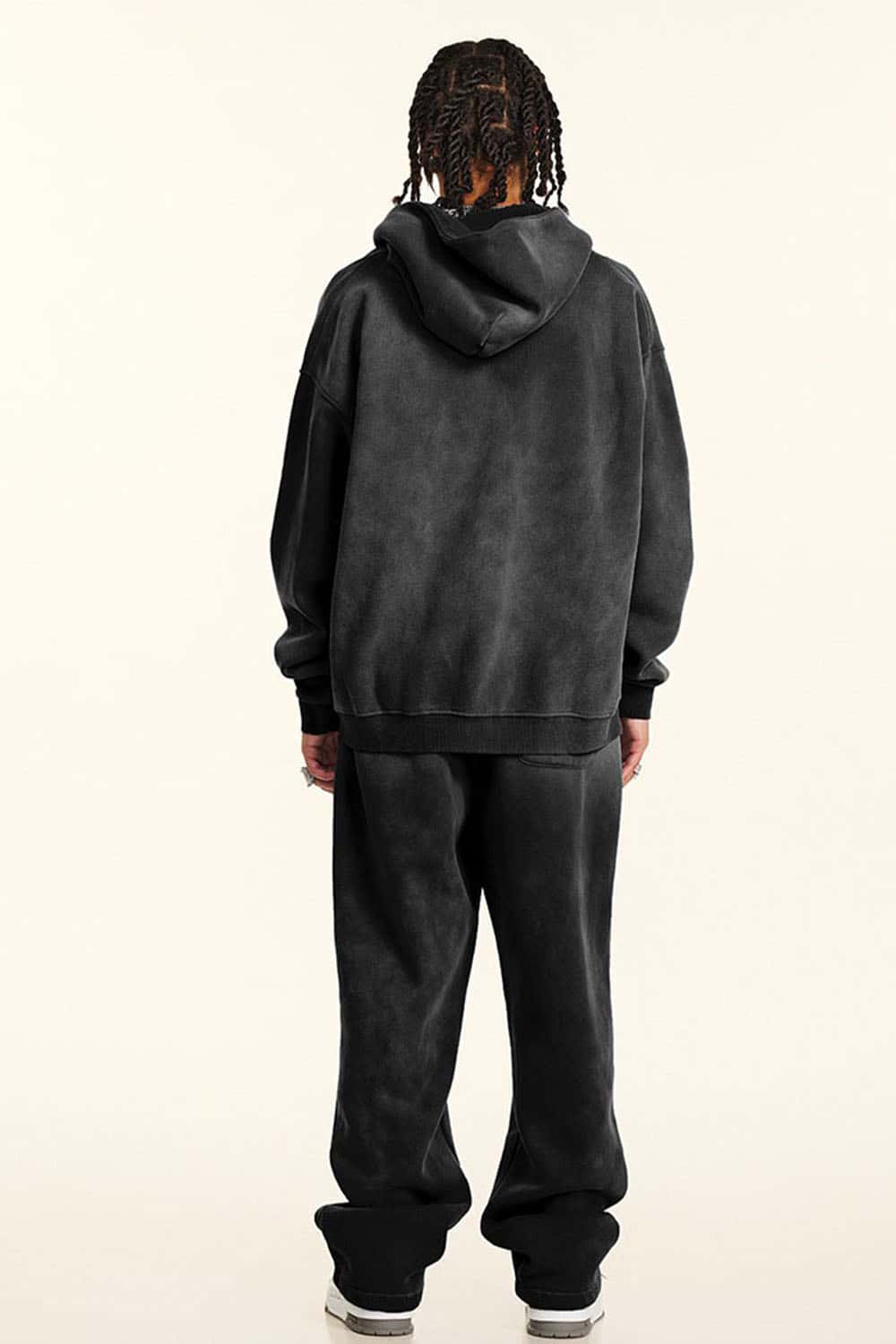 Vintage Loose Fit Washed Fleece-Lined Zip-Up Hoodie Jacket