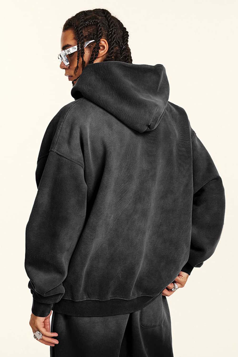 Vintage Loose Fit Washed Fleece-Lined Zip-Up Hoodie Jacket