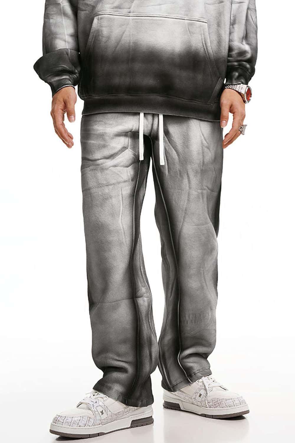 High Street Gradient Wide-Leg Sports Pants with Vintage Wash