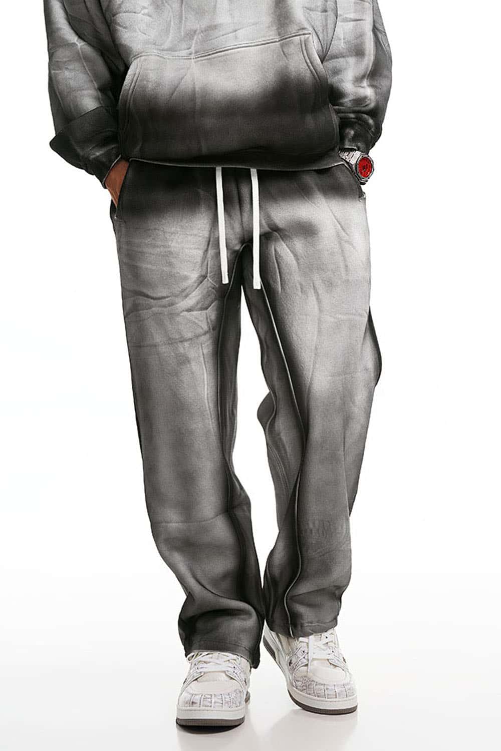 High Street Gradient Wide-Leg Sports Pants with Vintage Wash