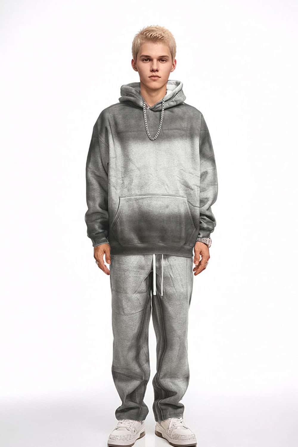 Street Style Washed Spray-Dye Distressed Fleece Hoodie