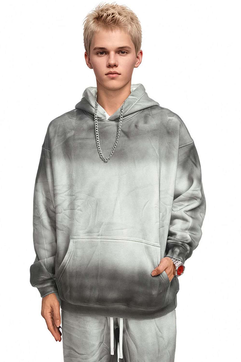 Street Style Washed Spray-Dye Distressed Fleece Hoodie