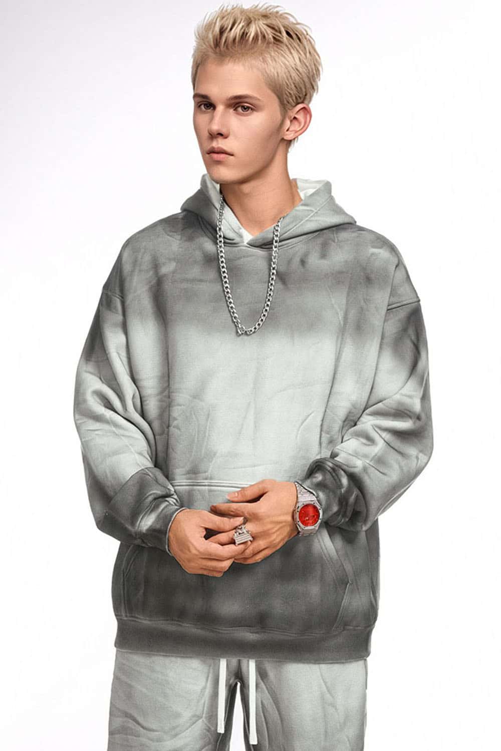 Street Style Washed Spray-Dye Distressed Fleece Hoodie