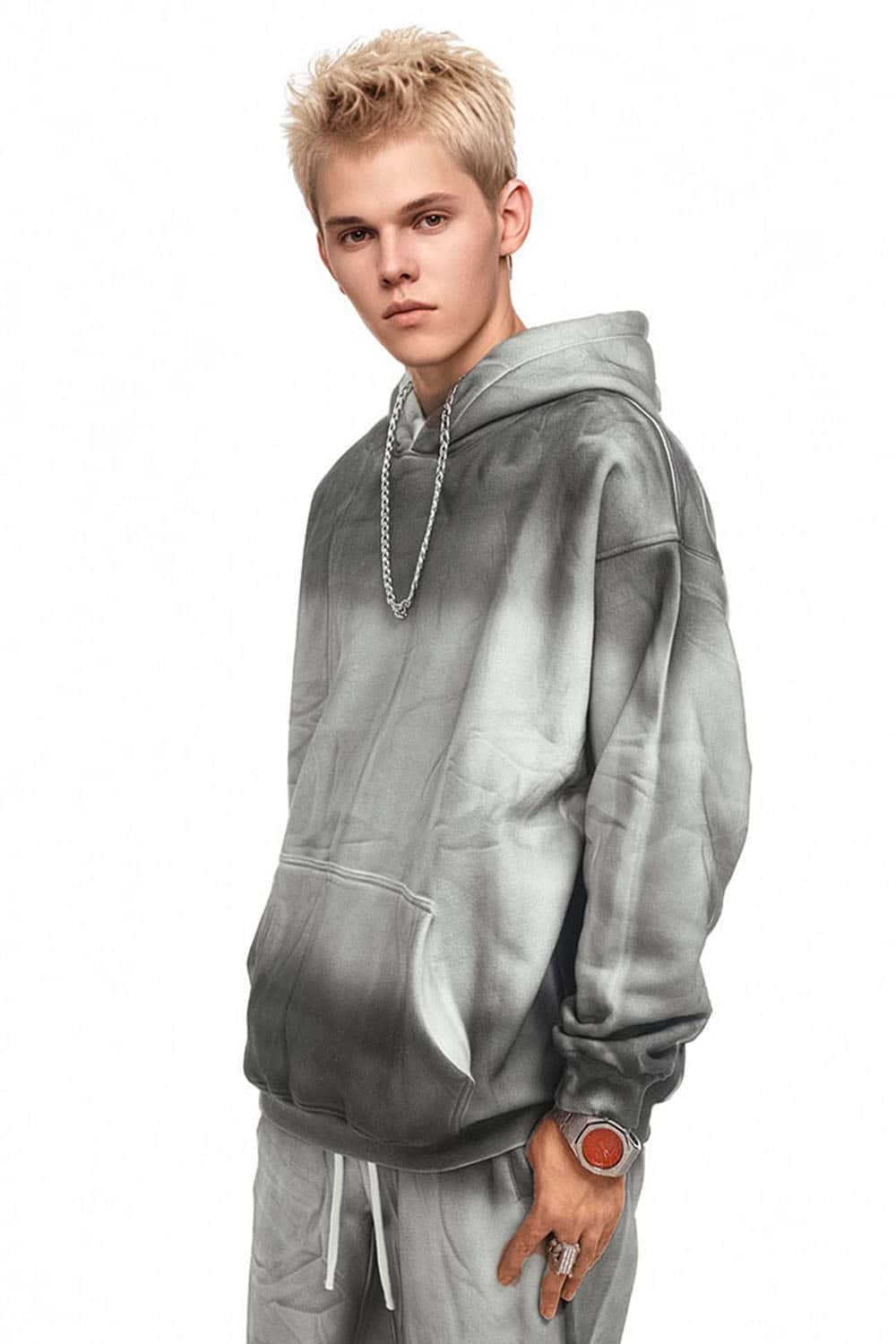 Street Style Washed Spray-Dye Distressed Fleece Hoodie