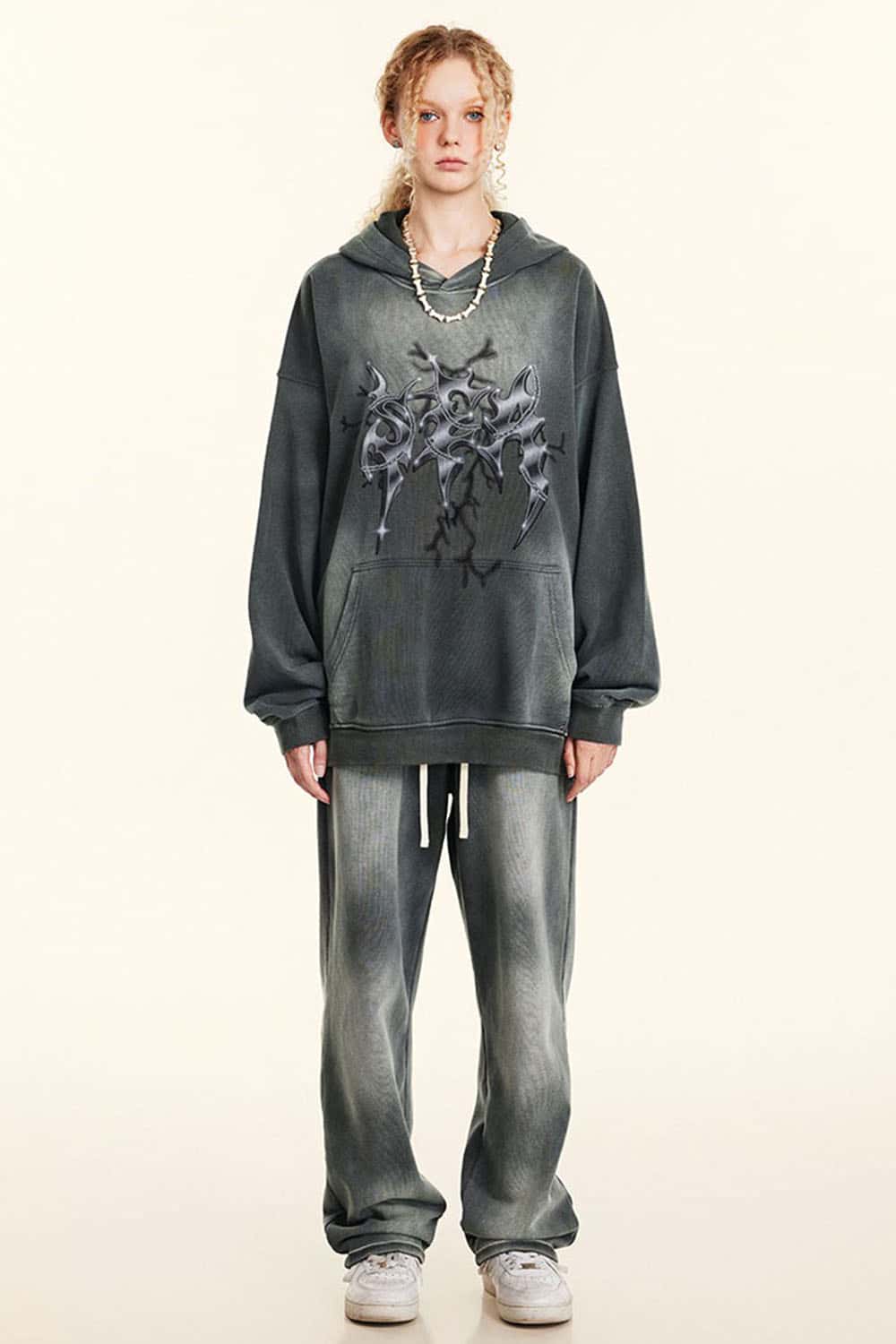 Vintage Metal Rock Distressed Washed Loose Hoodie