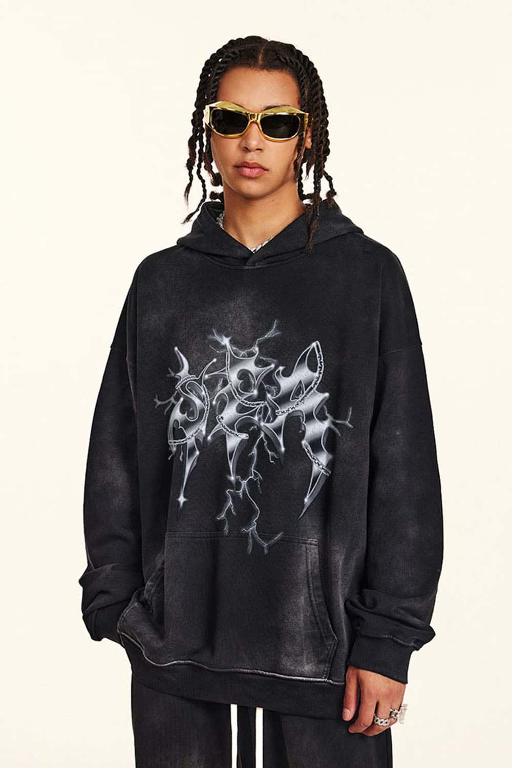 Vintage Metal Rock Distressed Washed Loose Hoodie