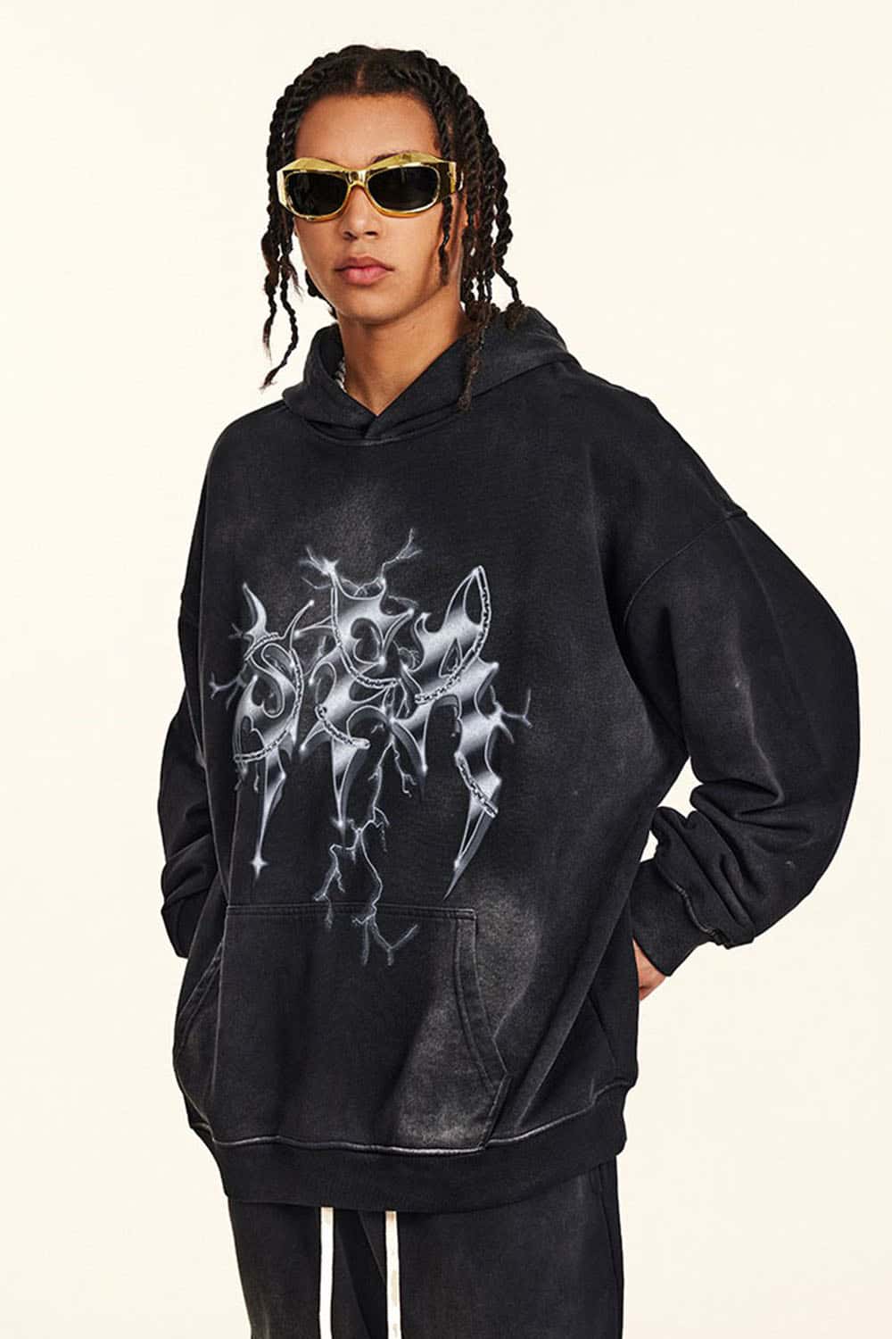 Vintage Metal Rock Distressed Washed Loose Hoodie